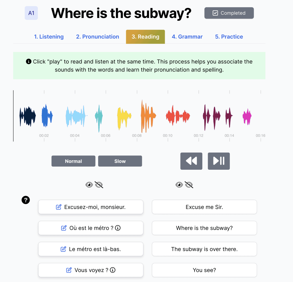 French Together app lesson example