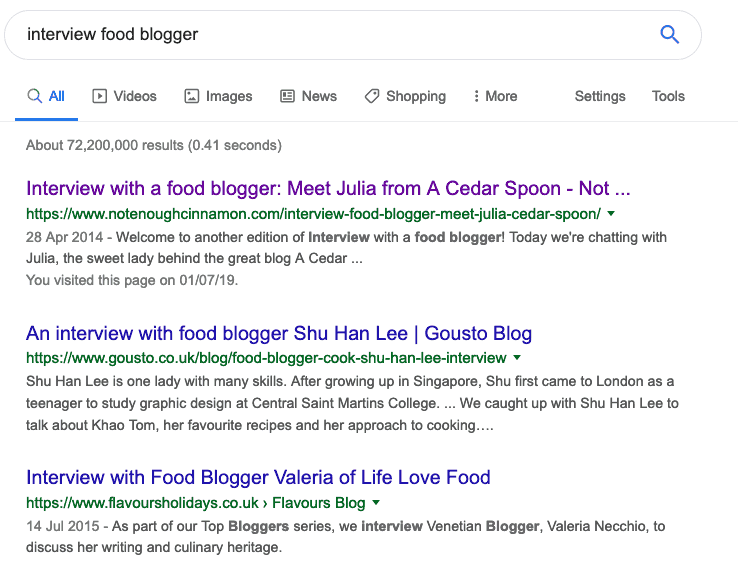 get interviewed by searchin interiew food blogger in Google.