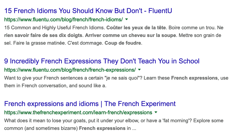 French expressions SERPS