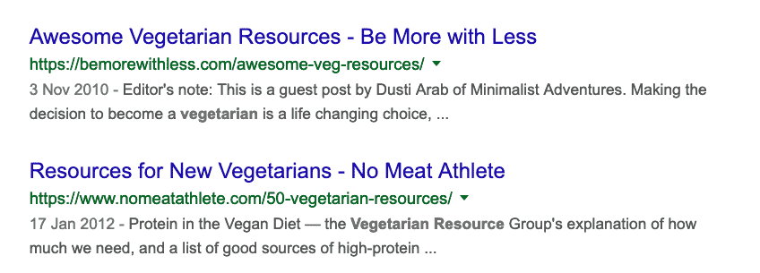 vegetarian resource pages