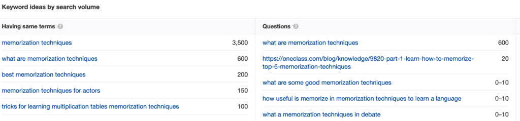 keyword suggestions in Ahrefs