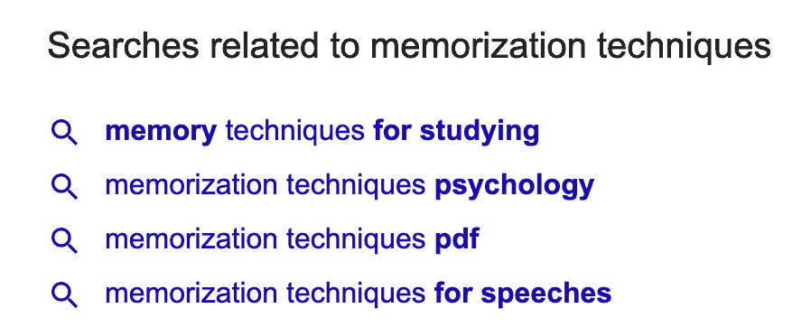 related searches for keyword &ldquo;memory techniques&rdquo; in Google