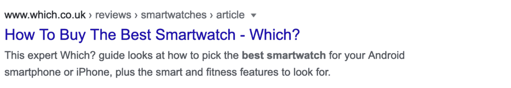 &ldquo;Best smartwatch&rdquo; keyword highlighted in search results