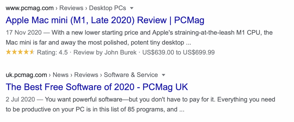 PCMag search result referencing previous year