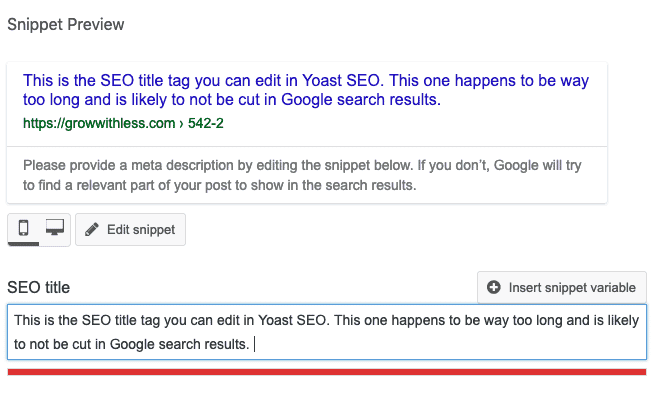 Yoast SEO SEO title in snippet preview